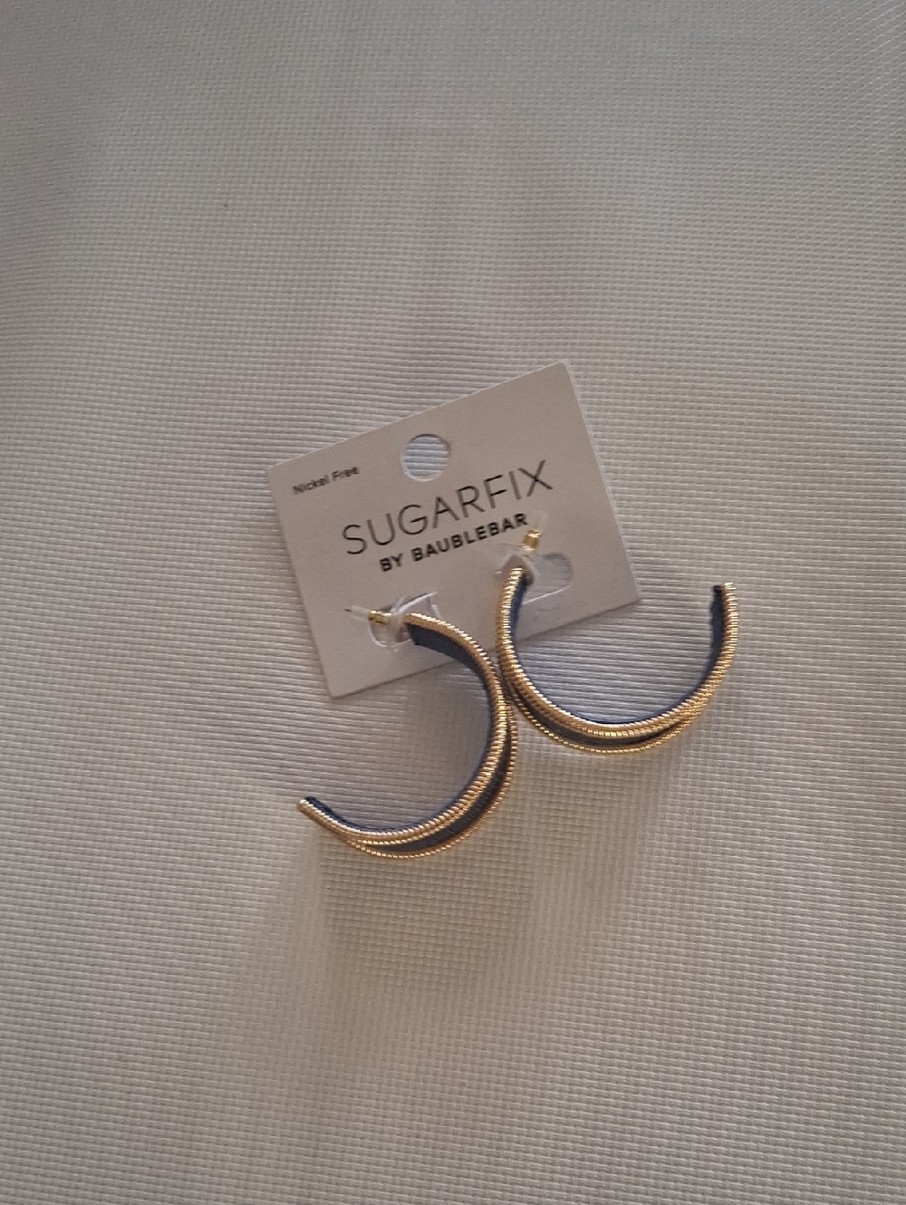 Sugarfix by BaubleBar Gold Crescent Hoop Earrings with Navy Trim
